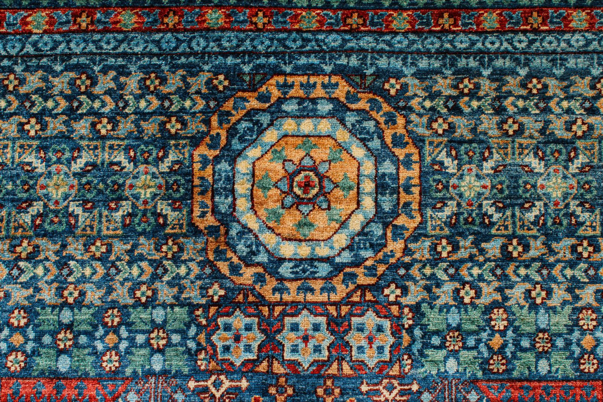 9x12 Navy and Green Turkish Tribal Rug