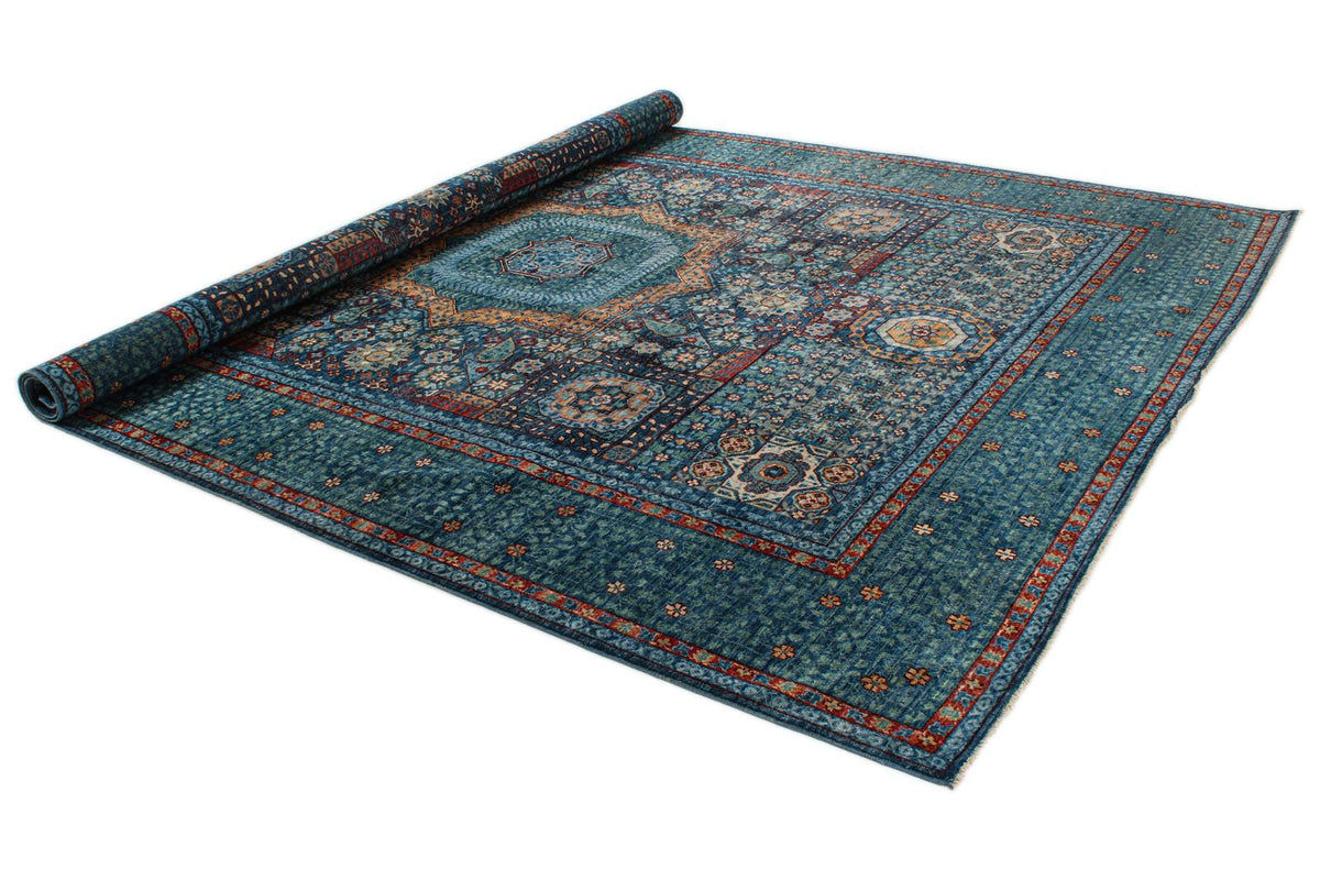 9x12 Navy and Green Turkish Tribal Rug