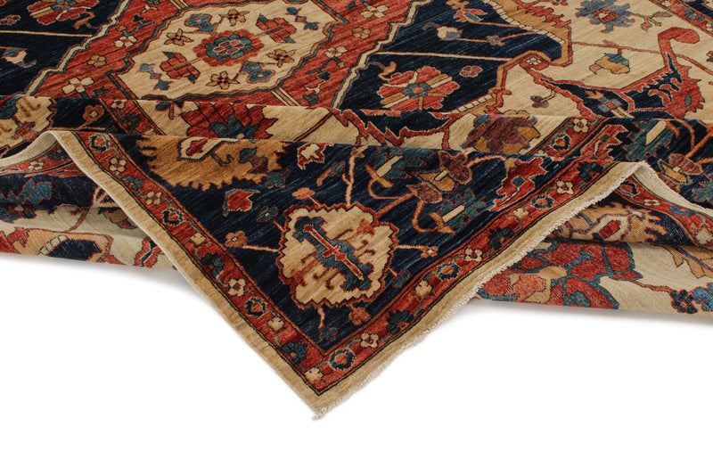 10x14 Ivory and Navy Anatolian Traditional Rug