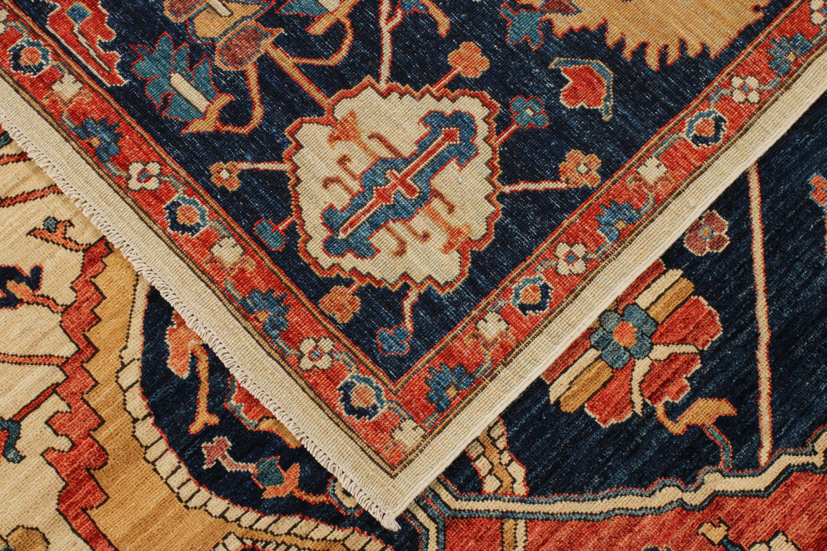 10x14 Ivory and Navy Anatolian Traditional Rug