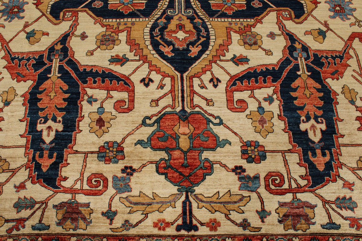 10x14 Ivory and Navy Anatolian Traditional Rug
