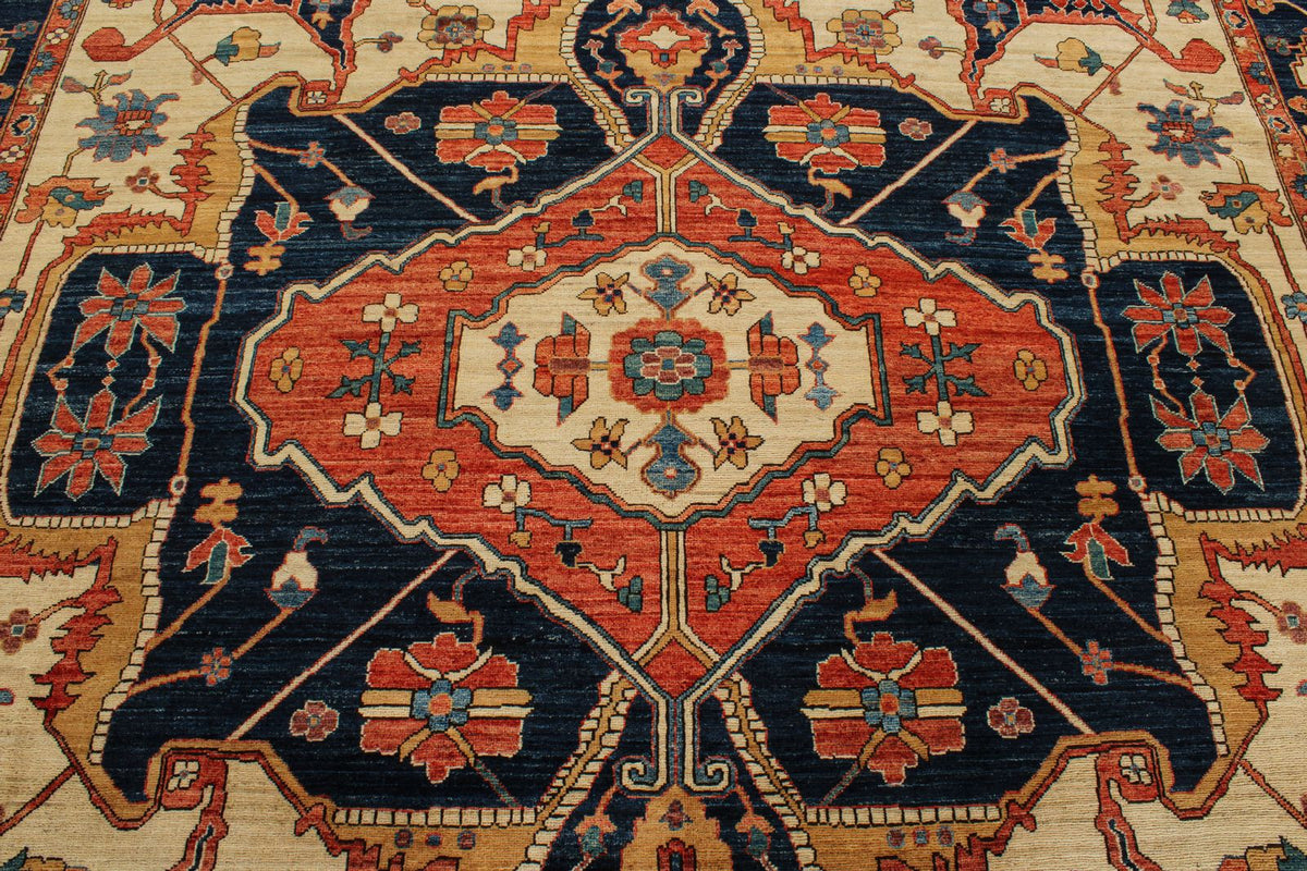 10x14 Ivory and Navy Anatolian Traditional Rug