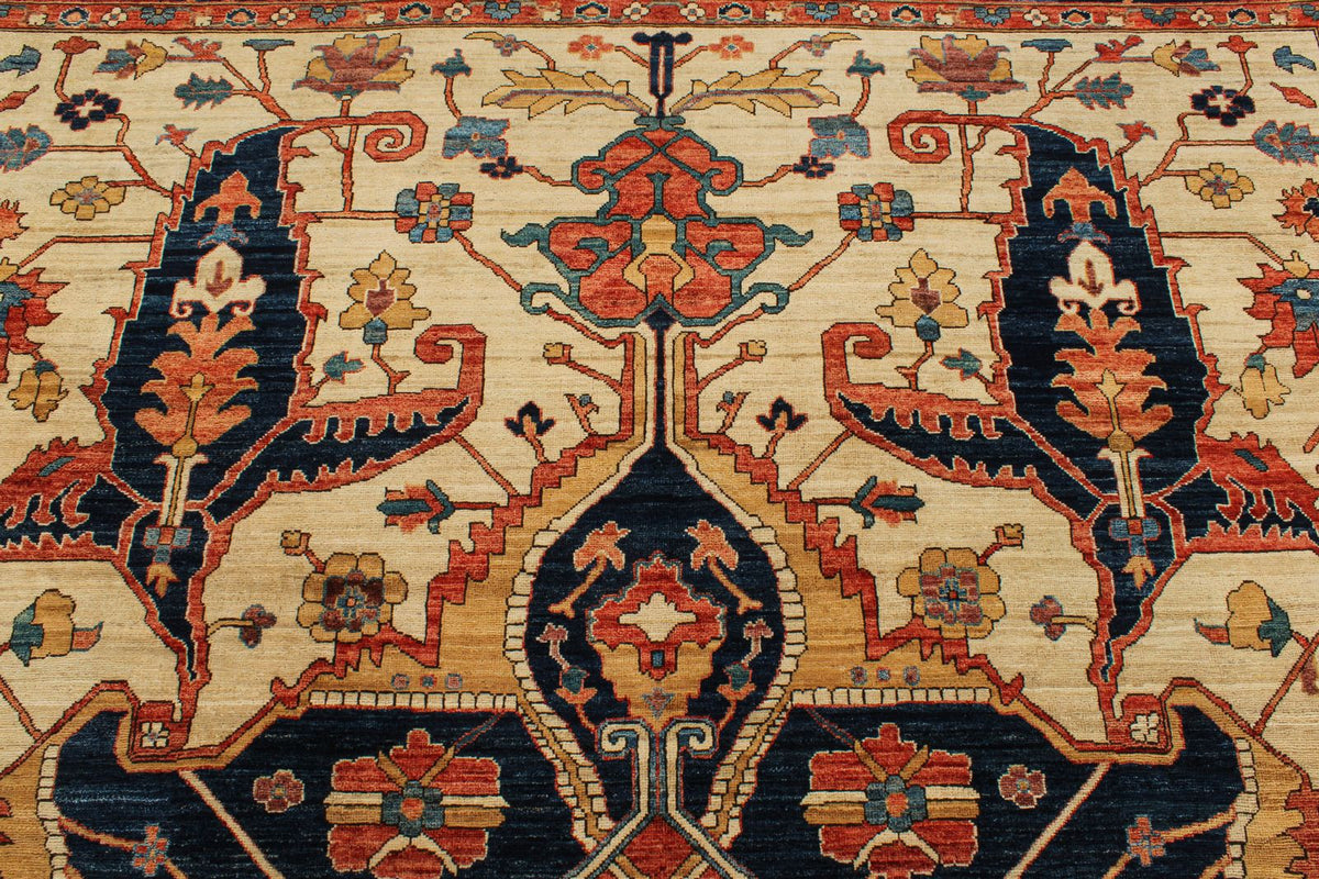 10x14 Ivory and Navy Anatolian Traditional Rug