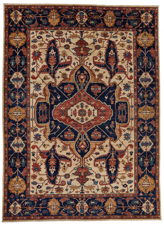 10x14 Ivory and Navy Anatolian Traditional Rug