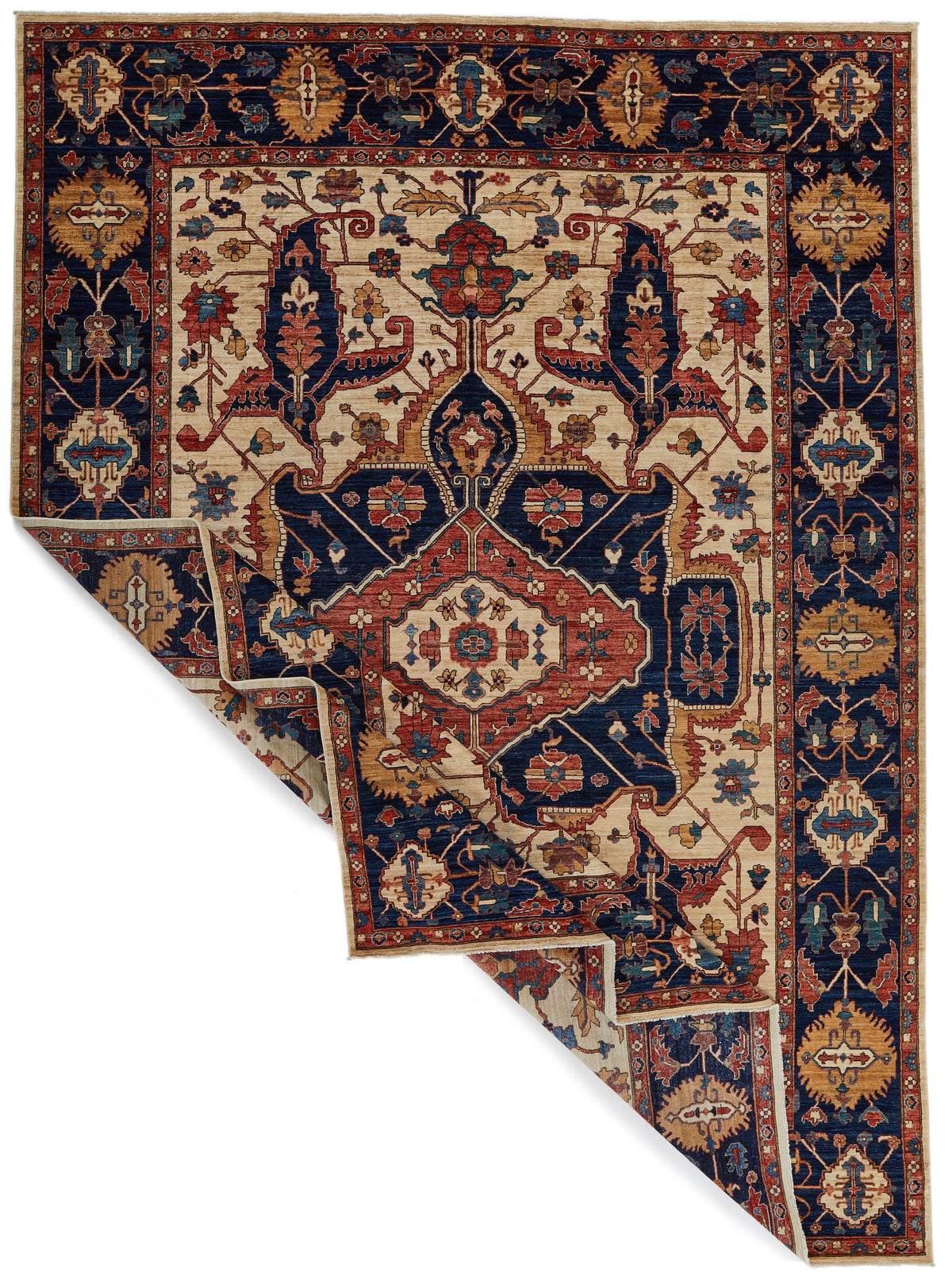10x14 Ivory and Navy Anatolian Traditional Rug