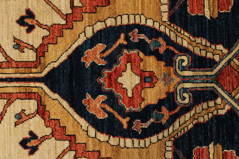 10x14 Ivory and Navy Anatolian Traditional Rug