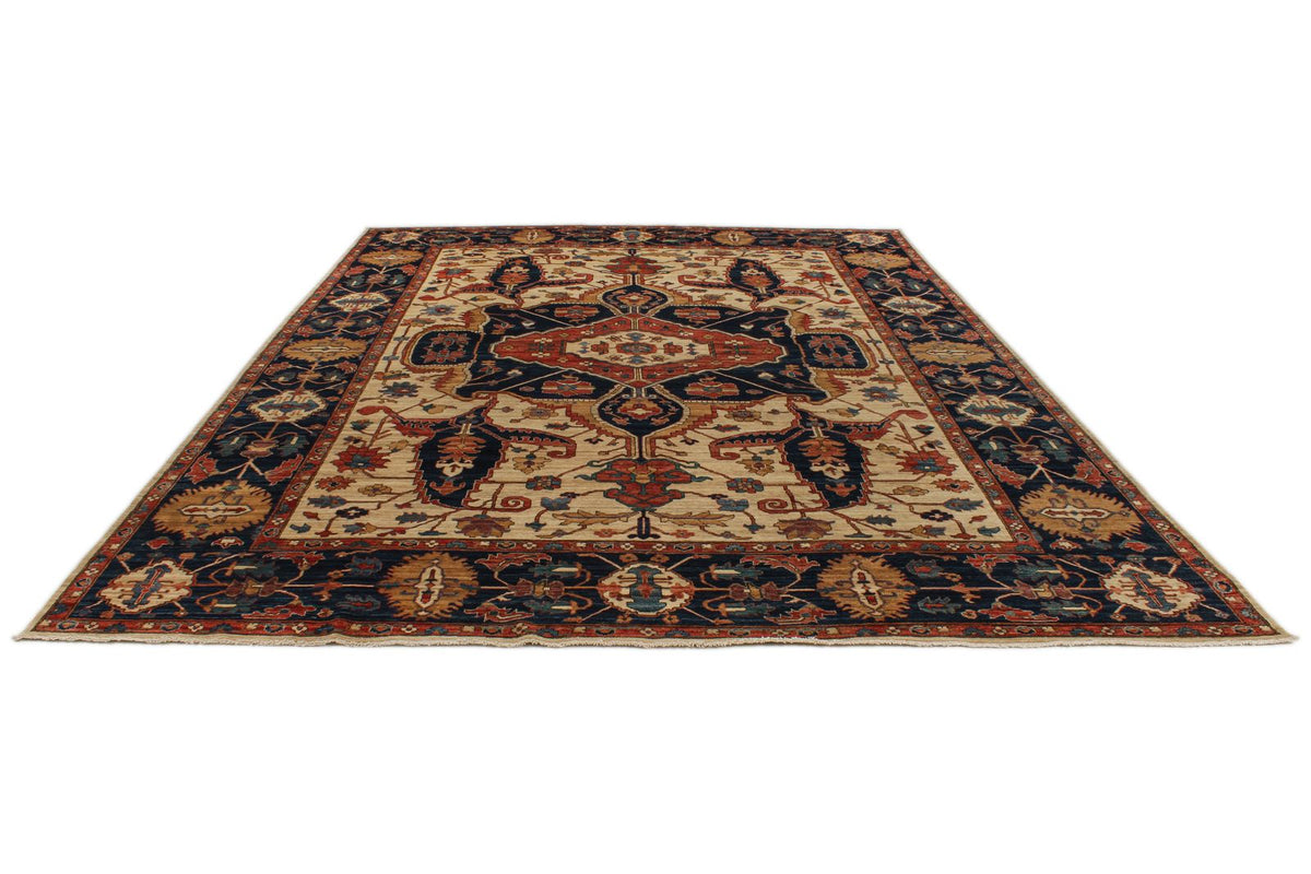 10x14 Ivory and Navy Anatolian Traditional Rug