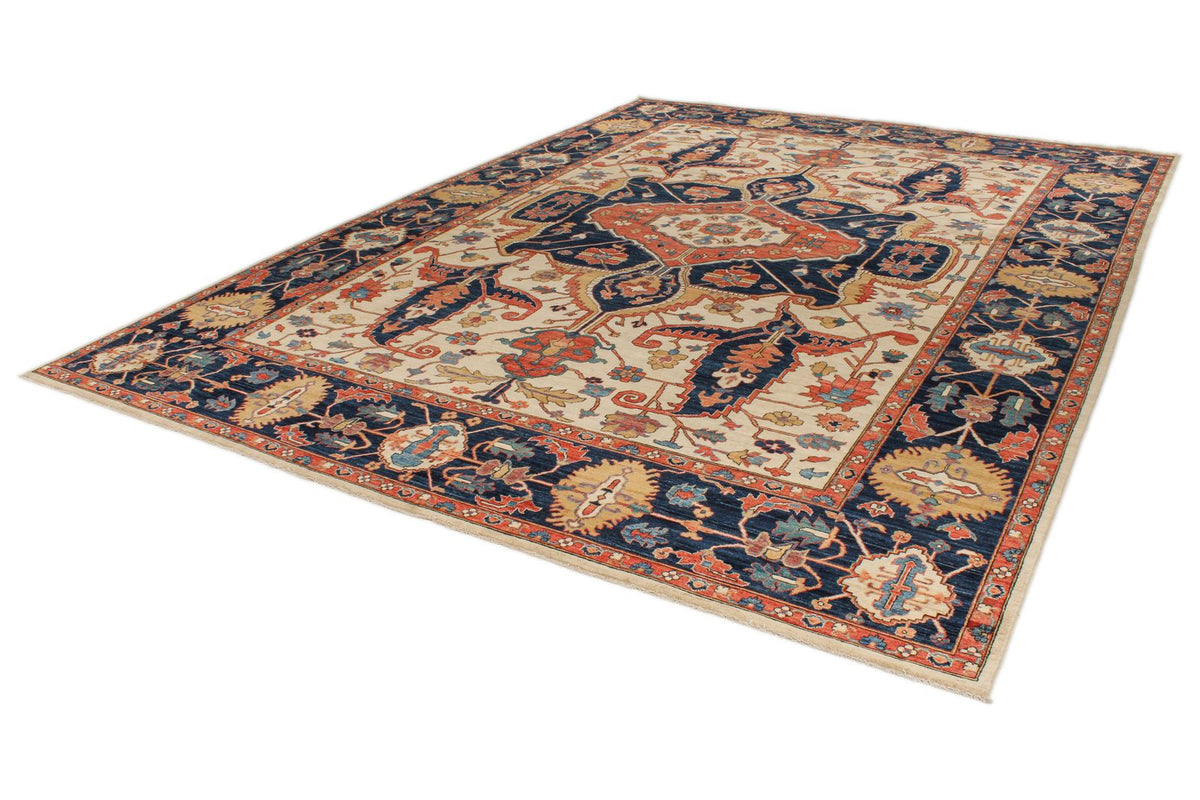 10x14 Ivory and Navy Anatolian Traditional Rug