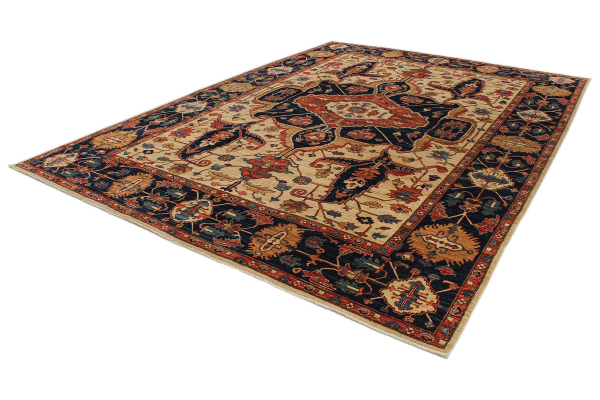 10x14 Ivory and Navy Anatolian Traditional Rug