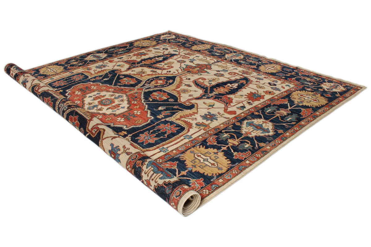 10x14 Ivory and Navy Anatolian Traditional Rug