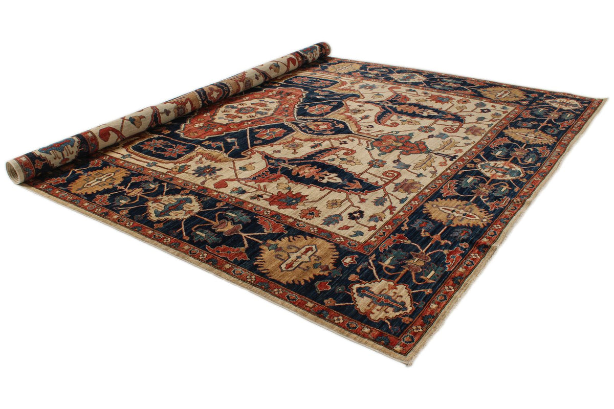 10x14 Ivory and Navy Anatolian Traditional Rug