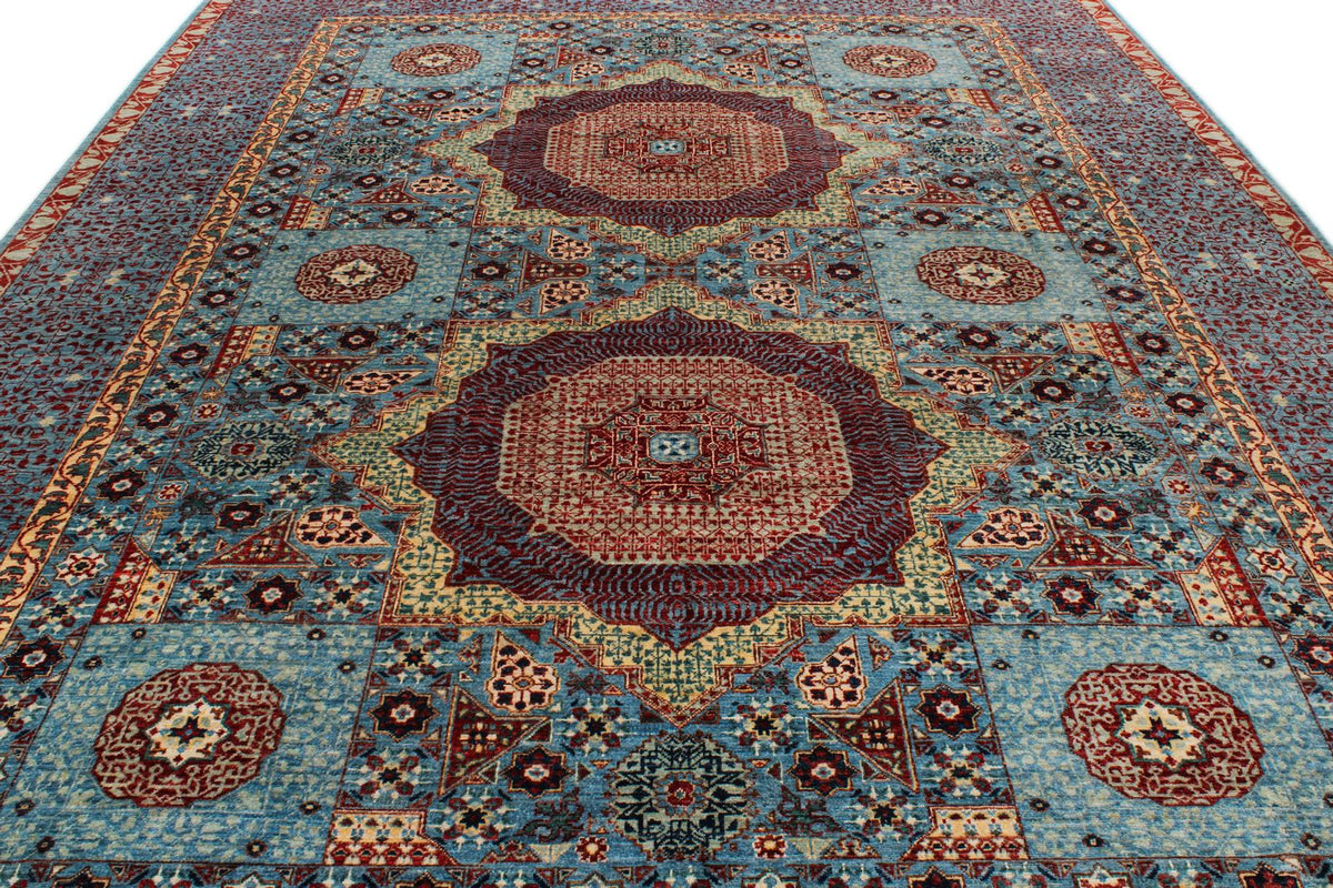 10x14 Blue and Multicolor Turkish Tribal Rug