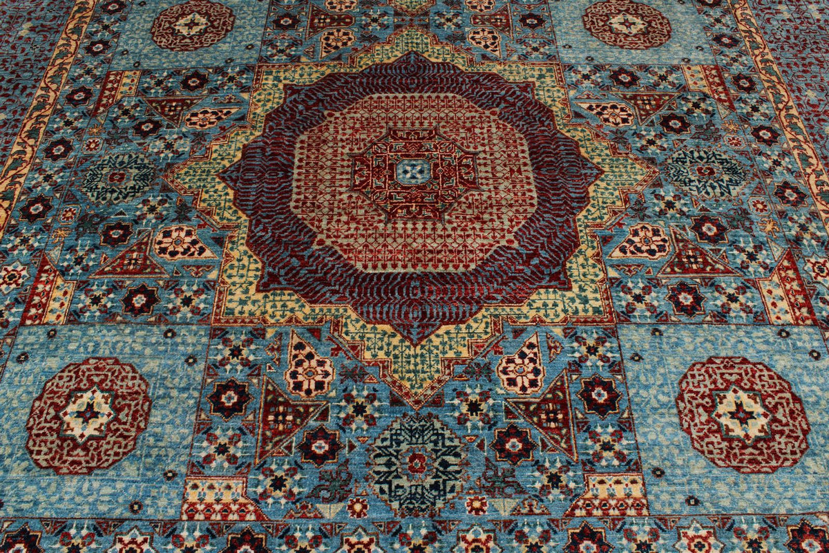 10x14 Blue and Multicolor Turkish Tribal Rug