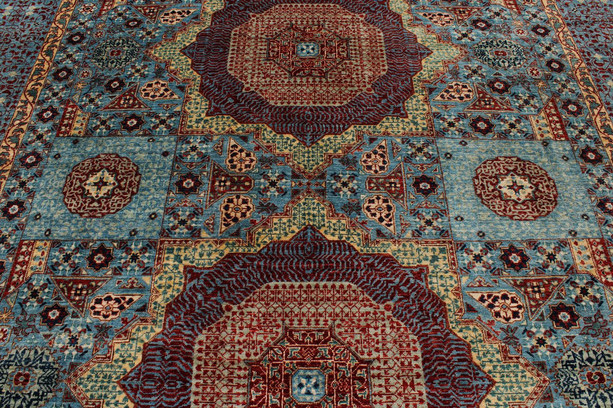 10x14 Blue and Multicolor Turkish Tribal Rug