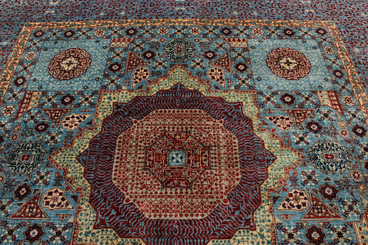 10x14 Blue and Multicolor Turkish Tribal Rug
