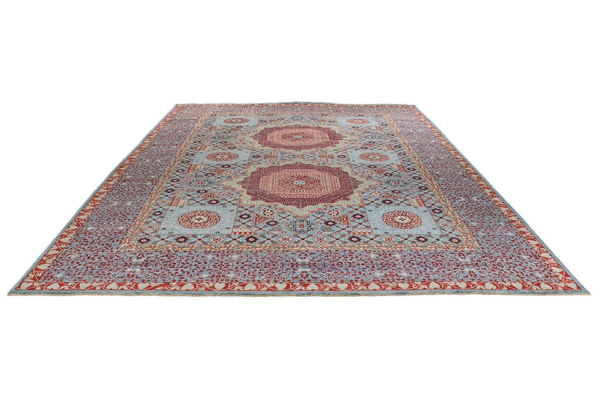 10x14 Blue and Multicolor Turkish Tribal Rug