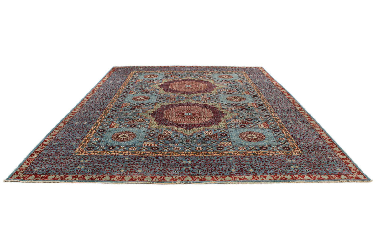 10x14 Blue and Multicolor Turkish Tribal Rug