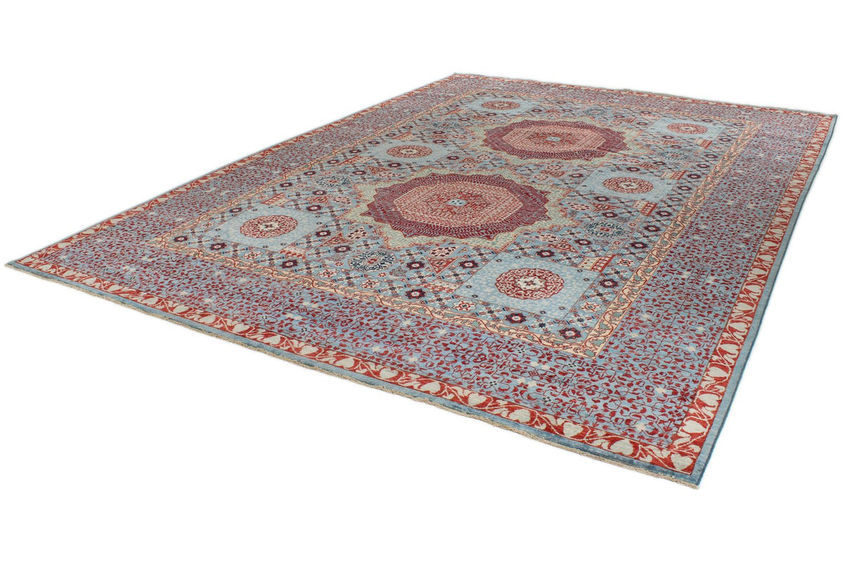 10x14 Blue and Multicolor Turkish Tribal Rug