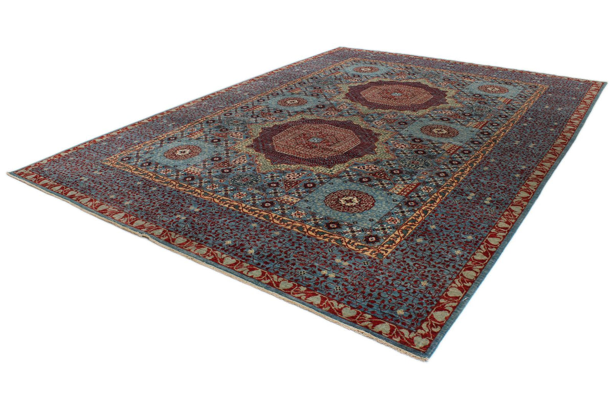 10x14 Blue and Multicolor Turkish Tribal Rug