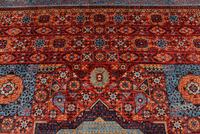 10x14 Red and Blue Turkish Tribal Rug