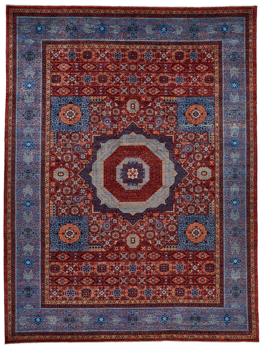 10x14 Red and Blue Turkish Tribal Rug