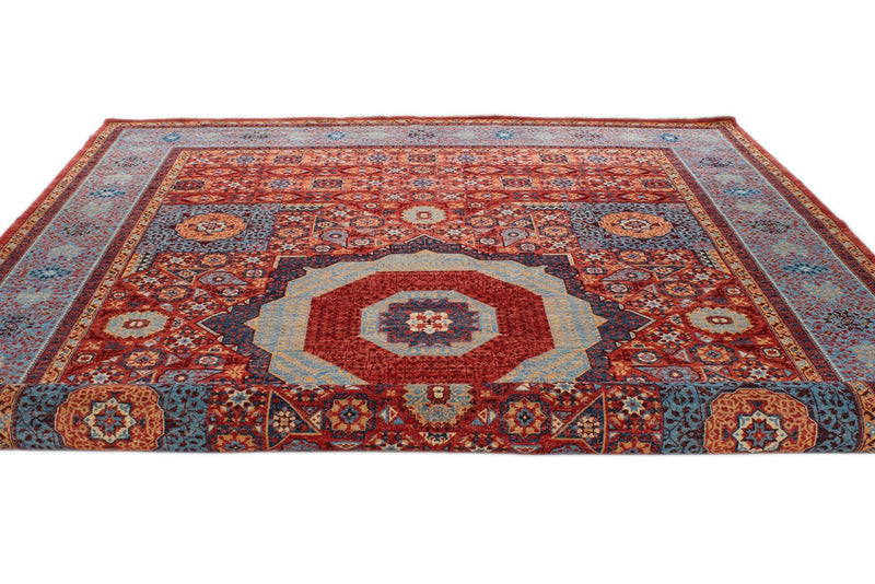 10x14 Red and Blue Turkish Tribal Rug