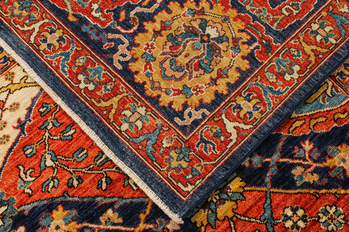 9x12 Ivory and Navy Anatolian Traditional Rug