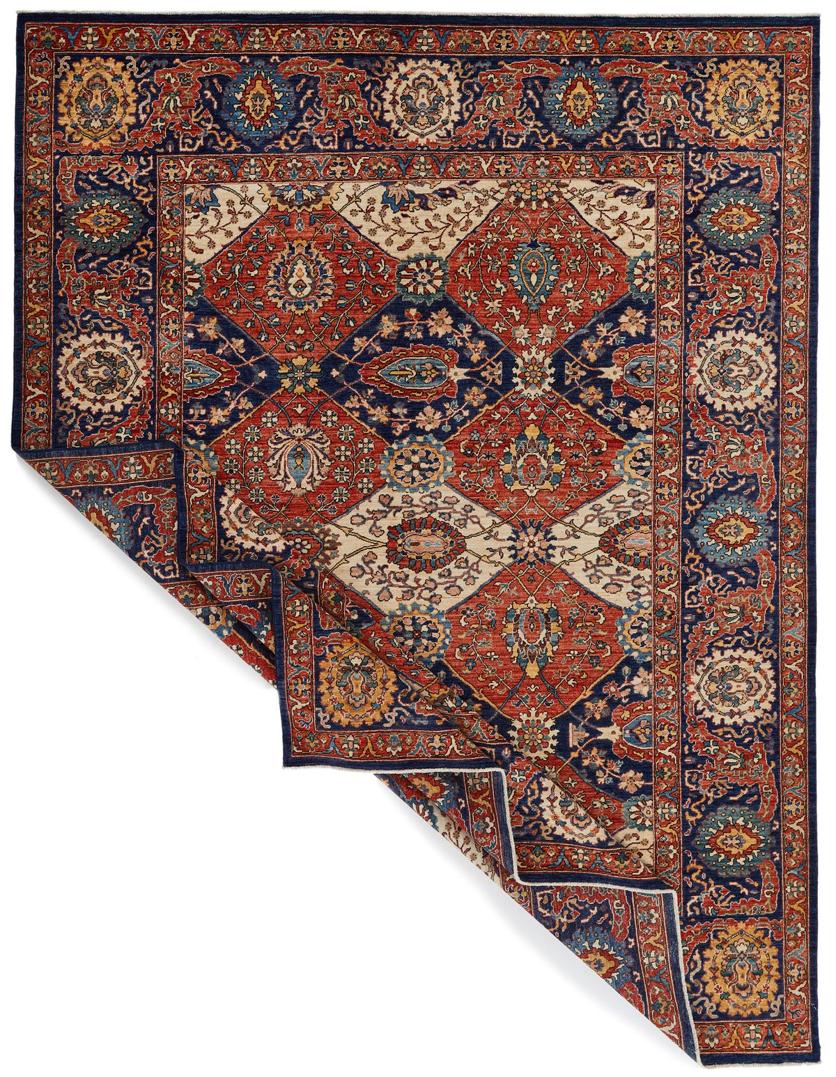 9x12 Ivory and Navy Anatolian Traditional Rug