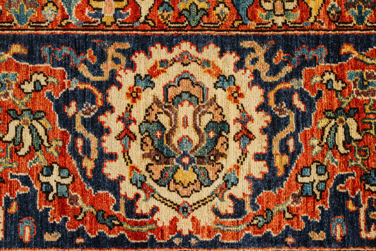 9x12 Ivory and Navy Anatolian Traditional Rug