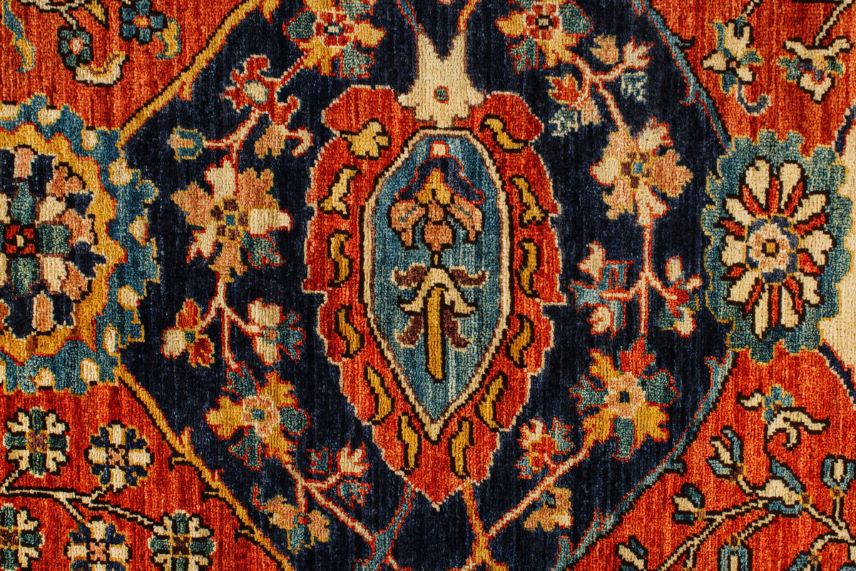 9x12 Ivory and Navy Anatolian Traditional Rug