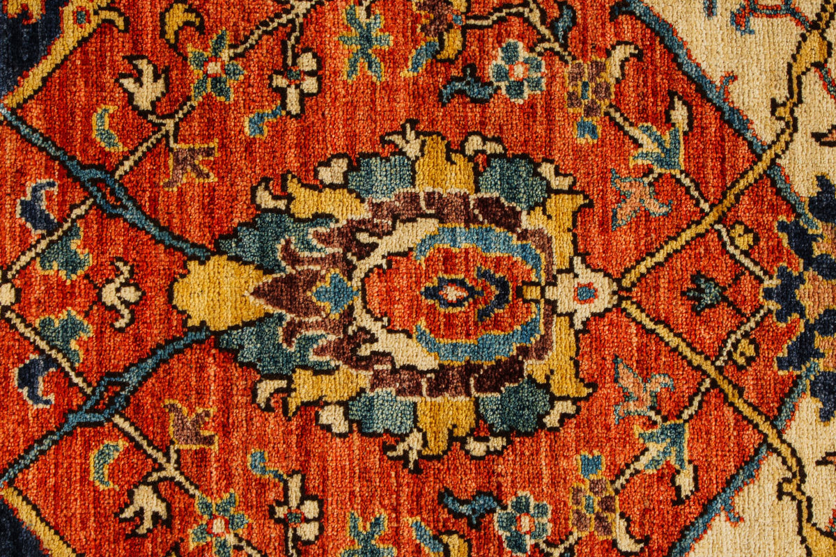 9x12 Ivory and Navy Anatolian Traditional Rug