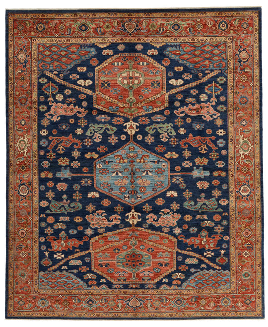 8x10 Navy and Rust Anatolian Traditional Rug