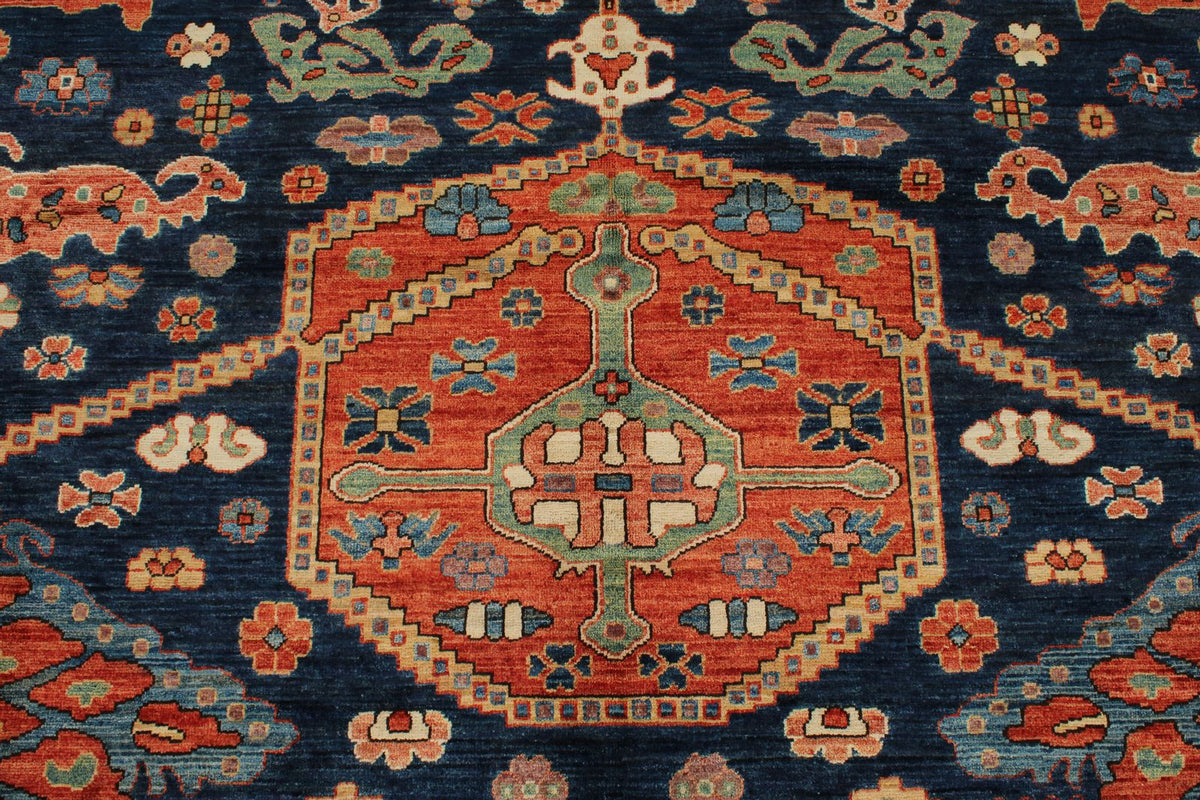 8x10 Navy and Rust Anatolian Traditional Rug