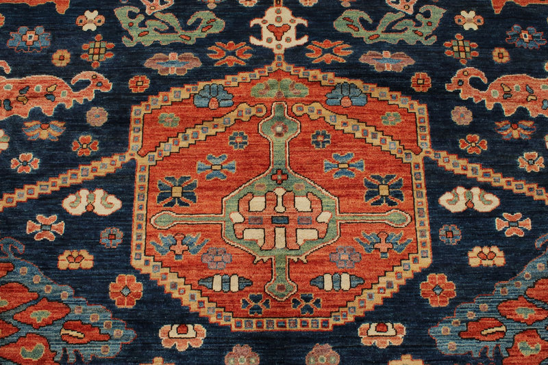 8x10 Navy and Rust Anatolian Traditional Rug