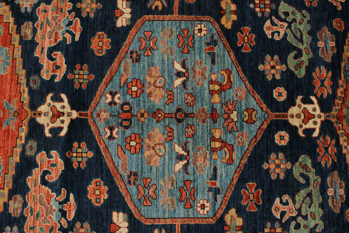 8x10 Navy and Rust Anatolian Traditional Rug