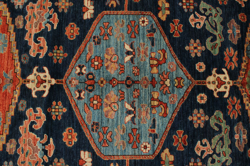 8x10 Navy and Rust Anatolian Traditional Rug