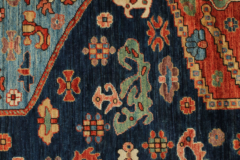 8x10 Navy and Rust Anatolian Traditional Rug