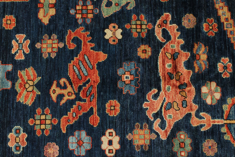 8x10 Navy and Rust Anatolian Traditional Rug