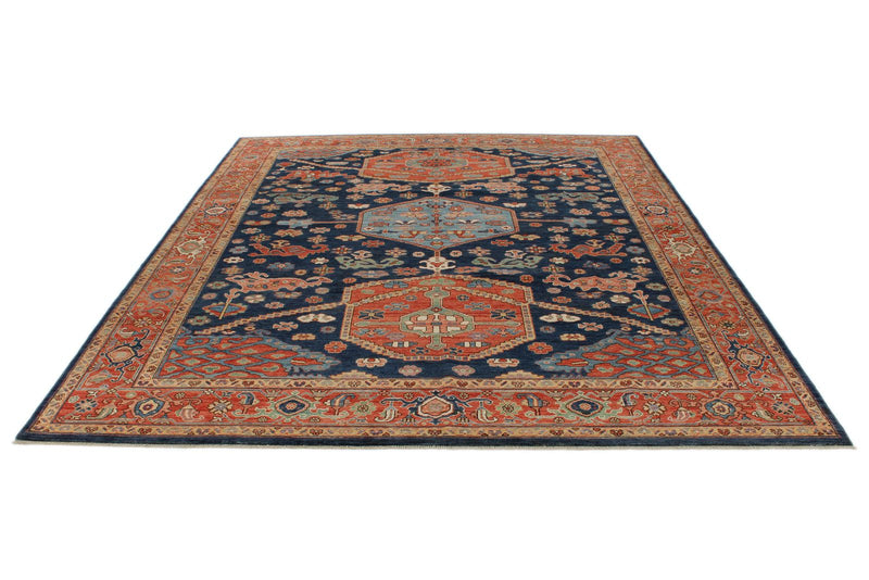 8x10 Navy and Rust Anatolian Traditional Rug