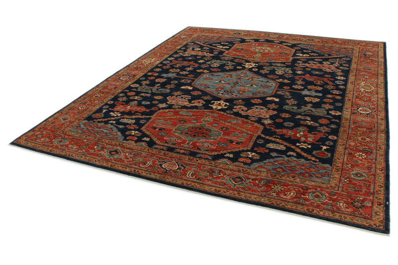 8x10 Navy and Rust Anatolian Traditional Rug