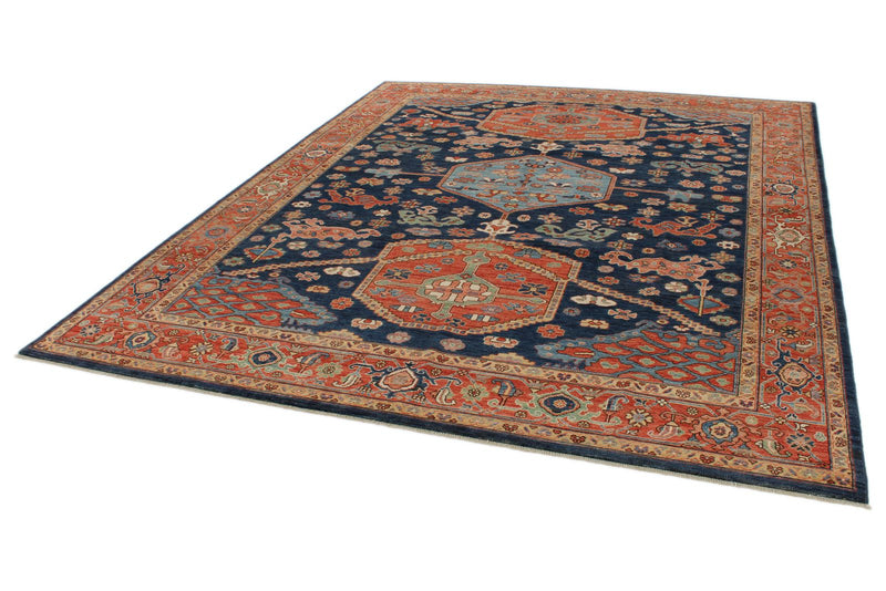 8x10 Navy and Rust Anatolian Traditional Rug