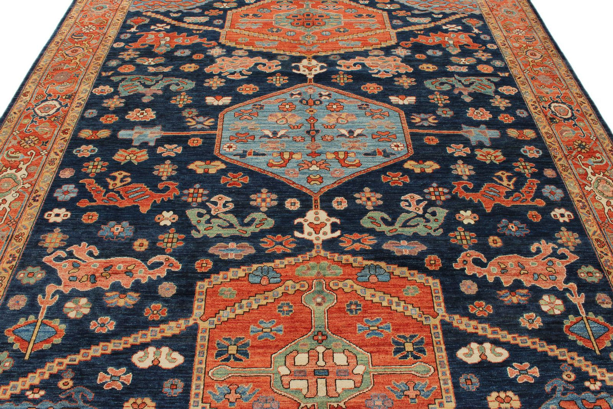8x10 Navy and Rust Anatolian Traditional Rug