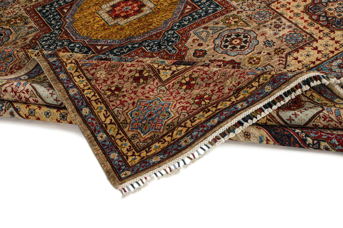 9x12 Ivory and Multicolor Turkish Tribal Rug