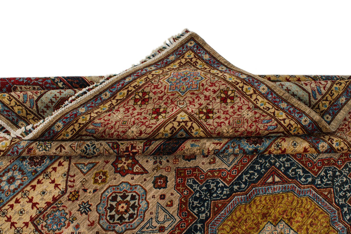 9x12 Ivory and Multicolor Turkish Tribal Rug