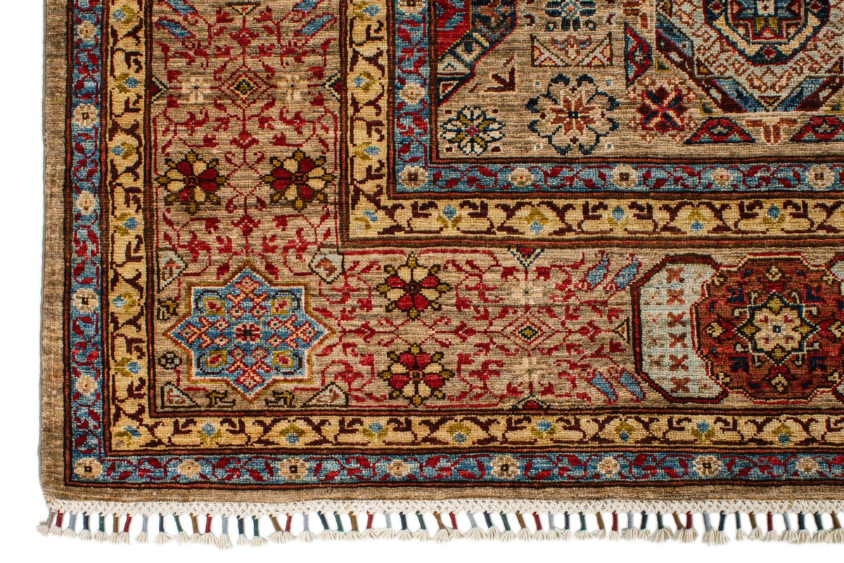 9x12 Ivory and Multicolor Turkish Tribal Rug