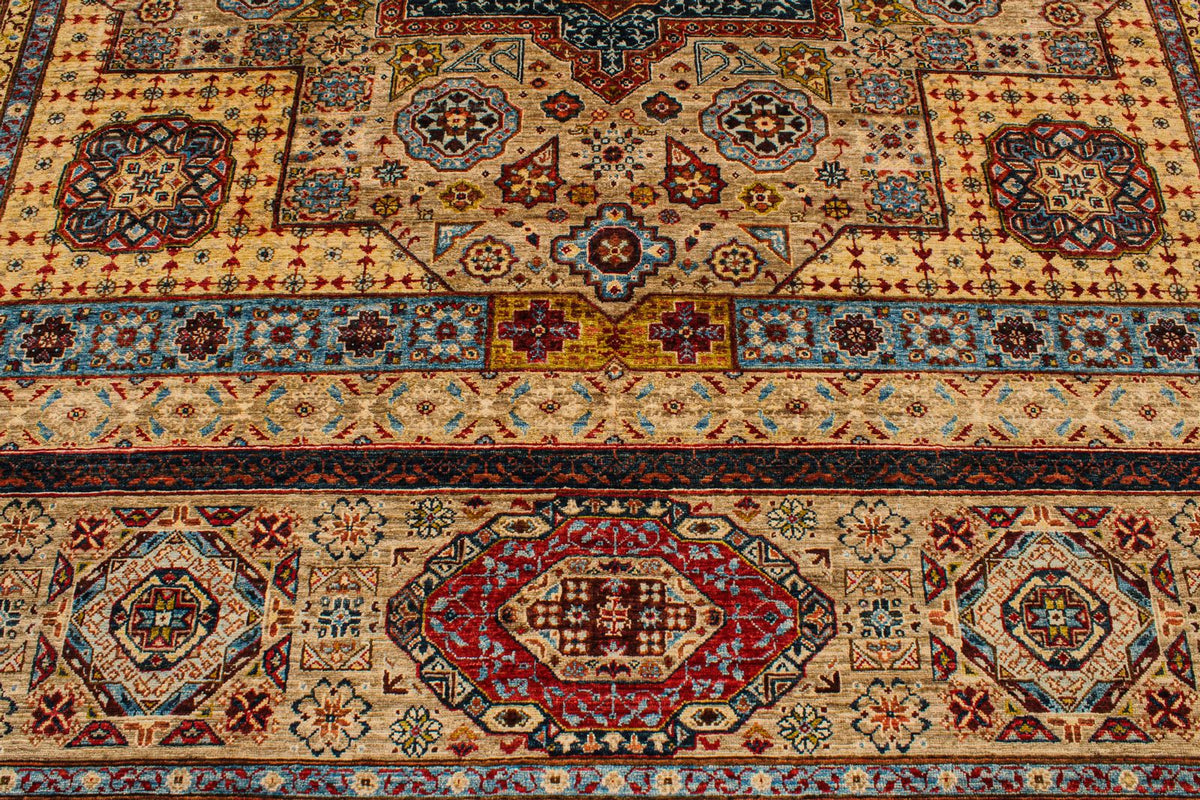 9x12 Ivory and Multicolor Turkish Tribal Rug