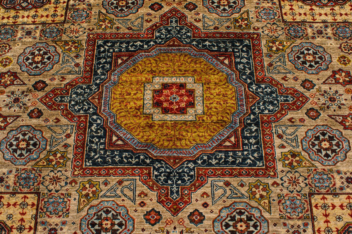 9x12 Ivory and Multicolor Turkish Tribal Rug