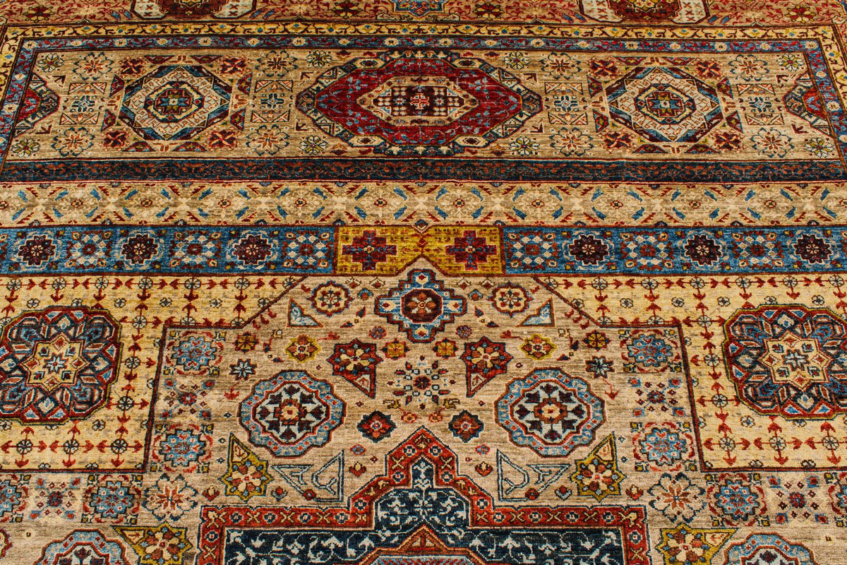 9x12 Ivory and Multicolor Turkish Tribal Rug