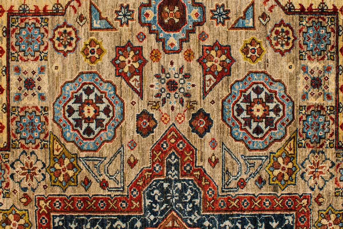 9x12 Ivory and Multicolor Turkish Tribal Rug