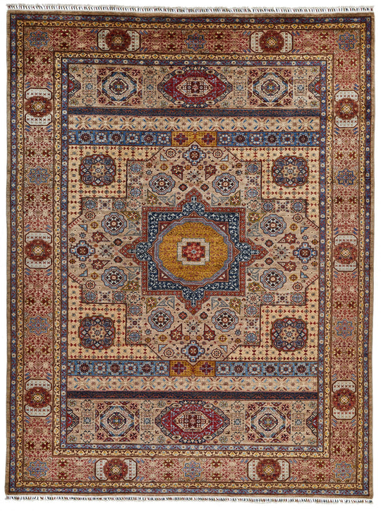 9x12 Ivory and Multicolor Turkish Tribal Rug